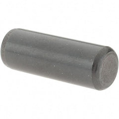 Value Collection - 3/8" Diam x 1" Pin Length Grade 8 Alloy Steel Standard Dowel Pin - Bright Finish, C 47-58 & C 60 (Surface) Hardness, 16,550 Lb (Single Shear), 33,100 Lb (Double Shear) Breaking Strength, 1 Beveled & 1 Rounded End - Caliber Tooling