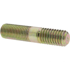 Value Collection - 7/16-20 Long Thread, 7/16-14 Short Thread, 2" OAL Unequal Double Threaded Stud - Alloy Steel, Zinc Yellow Dichromate Finish, 15/16" Long Thread Length, 3/4" Short Thread Length - Caliber Tooling