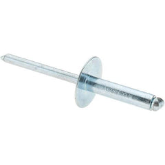 Value Collection - Size 610 Large Flange Dome Head Steel Open End Blind Rivet - Steel Mandrel, 0.501" to 5/8" Grip, 5/8" Head Diam, 0.192" to 0.196" Hole Diam, 0.825" Length Under Head, 3/16" Body Diam - Caliber Tooling