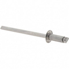 Value Collection - Size 43 Dome Head Stainless Steel Open End Blind Rivet - Stainless Steel Mandrel, 0.126" to 0.187" Grip, 1/4" Head Diam, 0.129" to 0.133" Hole Diam, 0.337" Length Under Head, 1/8" Body Diam - Caliber Tooling