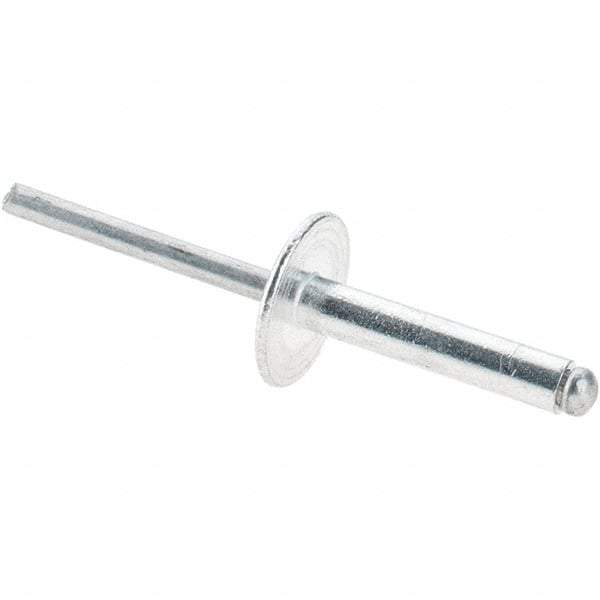 Value Collection - Size 612 Large Flange Dome Head Aluminum Open End Blind Rivet - Aluminum Mandrel, 0.626" to 3/4" Grip, 5/8" Head Diam, 0.192" to 0.196" Hole Diam, 0.95" Length Under Head, 3/16" Body Diam - Caliber Tooling