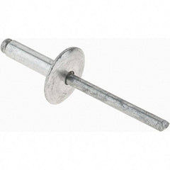 Value Collection - Size 68 Large Flange Dome Head Aluminum Open End Blind Rivet - Aluminum Mandrel, 0.376" to 1/2" Grip, 5/8" Head Diam, 0.192" to 0.196" Hole Diam, 0.7" Length Under Head, 3/16" Body Diam - Caliber Tooling