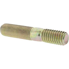 Value Collection - 3/8-24 Long Thread, 3/8-16 Short Thread, 2" OAL Unequal Double Threaded Stud - Alloy Steel, Zinc Yellow Dichromate Finish, 1-1/16" Long Thread Length, 5/8" Short Thread Length - Caliber Tooling