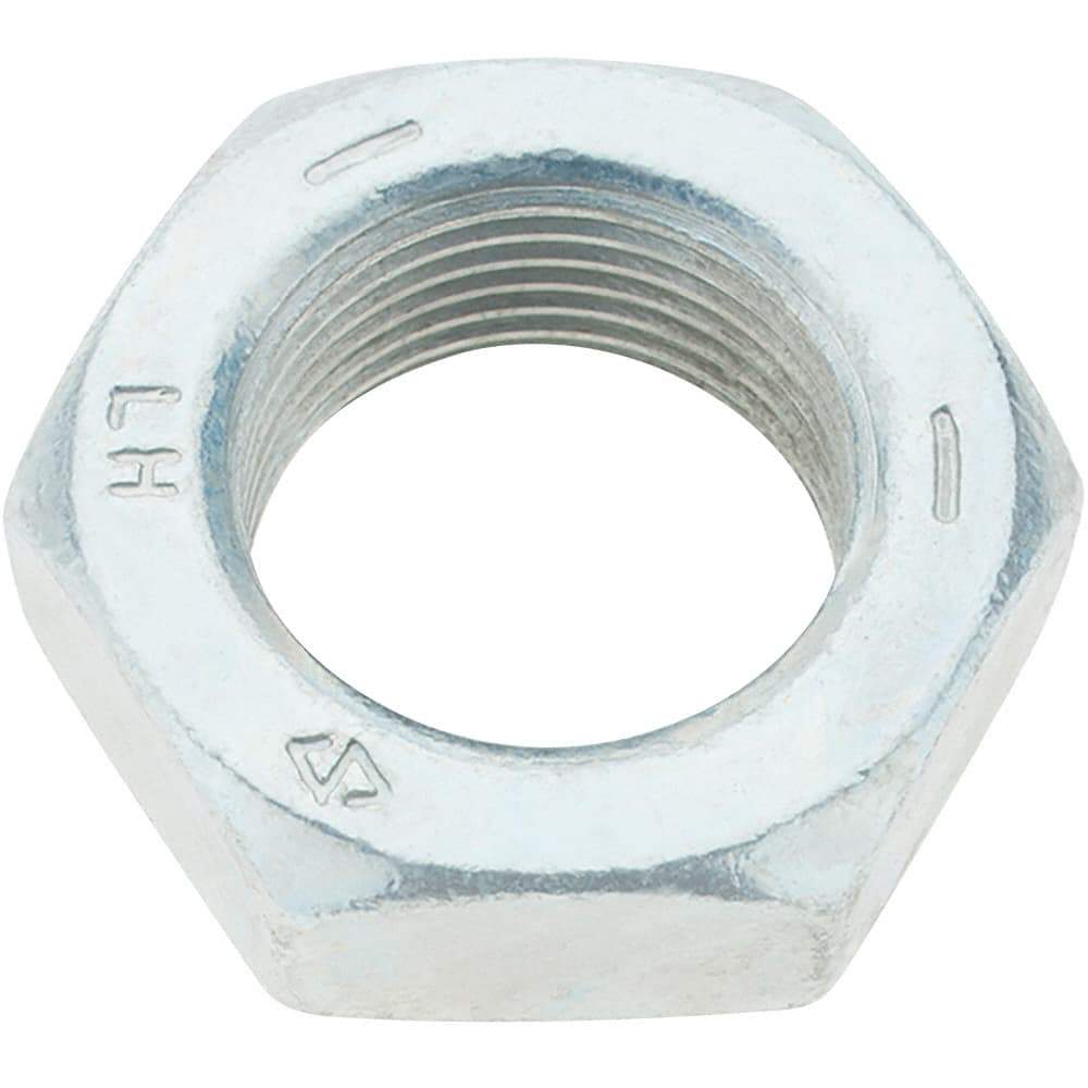 Made in USA - 1-14 UNF Steel Left Hand Hex Jam Nut - 1-1/2" Across Flats, 0.5469" High, Zinc Clear Finish - Caliber Tooling