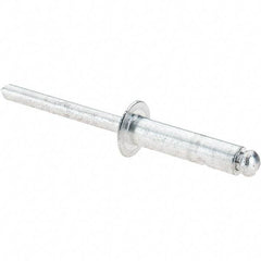 Value Collection - Size 812 Dome Head Aluminum Open End Blind Rivet - Aluminum Mandrel, 0.626" to 3/4" Grip, 1/2" Head Diam, 0.257" to 0.261" Hole Diam, 1" Length Under Head, 1/4" Body Diam - Caliber Tooling