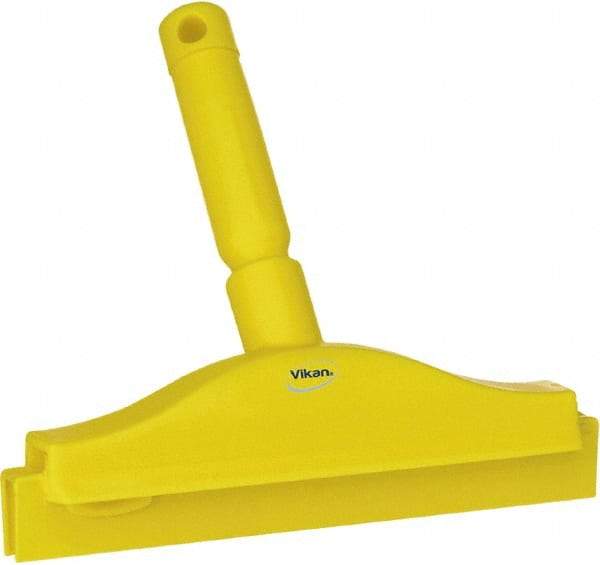 Vikan - 10" Rubber Blade Floor Squeegee - Double Edge, Yellow, Plastic Holder - Caliber Tooling