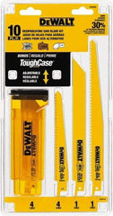 DeWALT - 10 Pieces, 6" to 9" Long x 0.04" Thickness, Bi-Metal Reciprocating Saw Blade Set - Straight Profile, 6 to 18 Teeth, Toothed Edge - Caliber Tooling