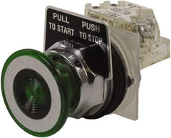 Schneider Electric - 30mm Mount Hole, Extended Straight, Pushbutton Switch with Contact Block - Green Pushbutton, Maintained (MA) - Caliber Tooling