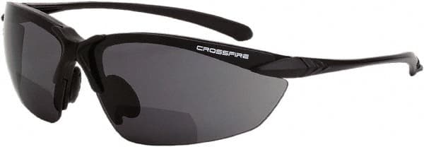 CrossFire - +2.5, Smoke Gray Lenses, Scratch Resistant, Framed Magnifying Safety Glasses - UV Protection, Black Frame - Caliber Tooling