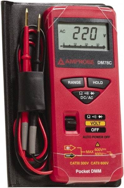 Amprobe - 3156830, CAT II, CAT 0, 600 VAC/VDC, Digital Average Responding Multimeter - 32 mOhm, Measures Voltage, Resistance - Caliber Tooling