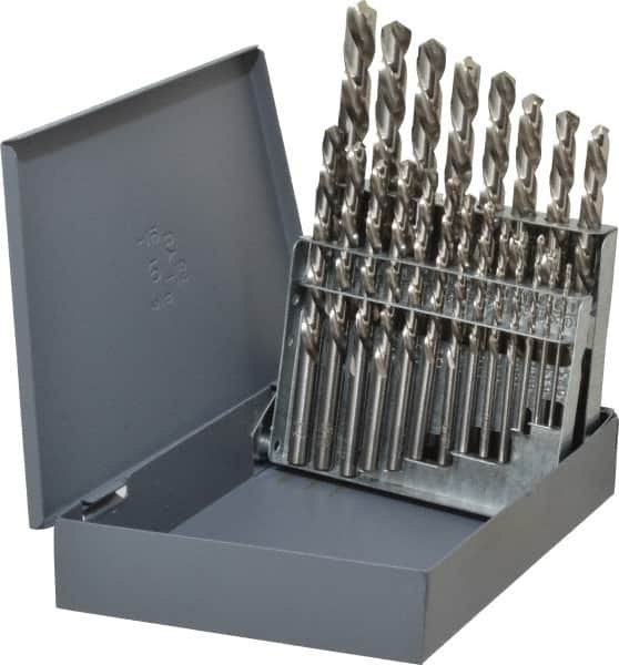 Chicago-Latrobe - 1/16 to 3/8", 118° Point, Bright Finish, High Speed Steel Jobber Length Drill Bit Set - Caliber Tooling