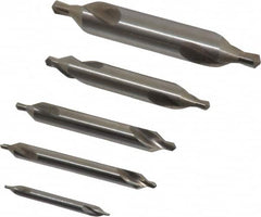 Chicago-Latrobe - 5 Piece, #1 to 5, 1/8 to 7/16" Body Diam, 3/64 to 3/16" Point Diam, Plain Edge, High Speed Steel Combo Drill & Countersink Set - 60° Incl Angle, 1/8 to 2-3/4" OAL, Double End, 217 Series Compatibility - Caliber Tooling