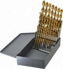 Chicago-Latrobe - 1/16 to 1/2", 135° Point, TiN Finish, High Speed Steel Jobber Length Drill Bit Set - Caliber Tooling