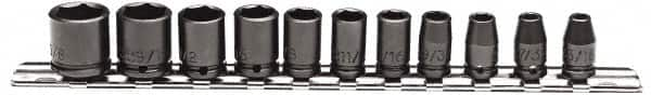 Proto - 11 Piece 1/4" Drive Impact Socket Set - 6 Points, 3/16" to 5/8" Range, Inch Measurement Standard - Caliber Tooling