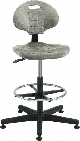 Bevco - 21 to 31" High Adjustable Height Swivel Stool - 27" Wide x 27" Deep, Polyurethane Seat, Gray - Caliber Tooling