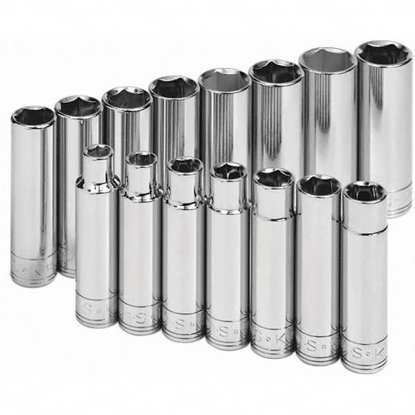 SK - 1/2" Drive Deep Socket Set - 10 to 24mm, Metric Measurement Standard - Caliber Tooling