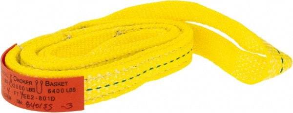 Lift-All - 4' Long x 1" Wide, 3,200 Lb Vertical Capacity, 2 Ply, Polyester Web Sling - 2,500 Lb Choker Capacity, Yellow - Caliber Tooling