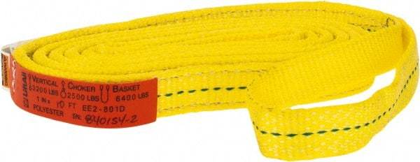 Lift-All - 10' Long x 1" Wide, 3,200 Lb Vertical Capacity, 2 Ply, Polyester Web Sling - 2,500 Lb Choker Capacity, Yellow - Caliber Tooling