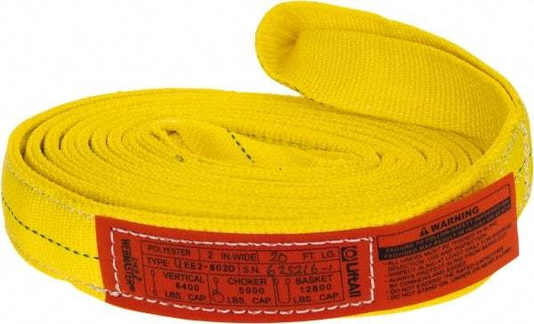 Lift-All - 20' Long x 2" Wide, 6,400 Lb Vertical Capacity, 2 Ply, Polyester Web Sling - 5,000 Lb Choker Capacity, Yellow - Caliber Tooling