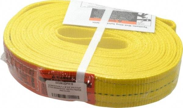 Lift-All - 16' Long x 2" Wide, 6,400 Lb Vertical Capacity, 2 Ply, Polyester Web Sling - 5,000 Lb Choker Capacity, Yellow - Caliber Tooling