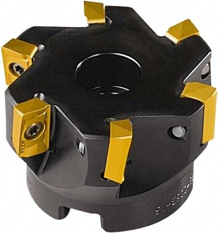 Seco - 8 Inserts, 100mm Cut Diam, 32mm Arbor Diam, 15mm Max Depth of Cut, Indexable Square-Shoulder Face Mill - 90° Lead Angle, 50mm High, AP.. 1604 Insert Compatibility - Caliber Tooling