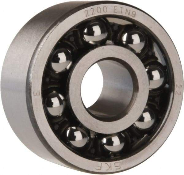 SKF - 10mm Bore Diam, 30mm OD, Open Self Aligning Radial Ball Bearing - 14mm Wide, 2 Rows, Round Bore, 389 Lb Static Capacity, 1,810 Lb Dynamic Capacity - Caliber Tooling