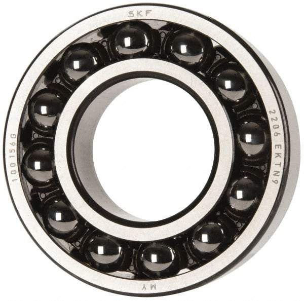 SKF - 30mm Bore Diam, 62mm OD, Open Self Aligning Radial Ball Bearing - 20mm Wide, 2 Rows, Round Bore, 1,510 Lb Static Capacity, 5,350 Lb Dynamic Capacity - Caliber Tooling