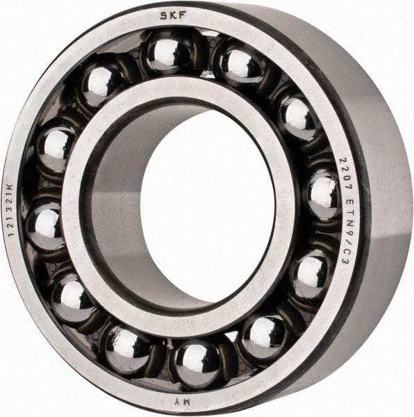 SKF - 35mm Bore Diam, 72mm OD, Open Self Aligning Radial Ball Bearing - 23mm Wide, 2 Rows, Round Bore, 1,980 Lb Static Capacity, 6,900 Lb Dynamic Capacity - Caliber Tooling