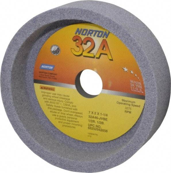 Norton - 7" Diam, 1-1/4" Hole Size, 2" Overall Thickness, 46 Grit, Type 6 Tool & Cutter Grinding Wheel - Coarse Grade, Aluminum Oxide, J Hardness, Vitrified Bond, 3,275 RPM - Caliber Tooling