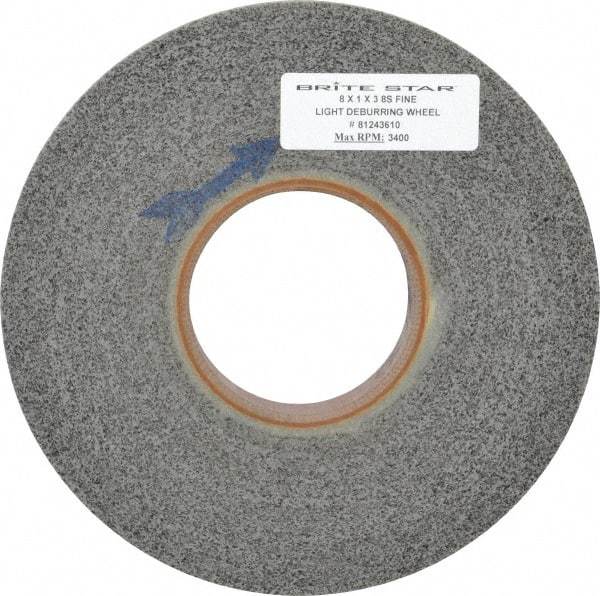 Brite Star - 8" Diam, 1" Face Width, 3" Center Hole, Fine Grade, Silicon Carbide Deburring Wheel - Convolute, Medium Density 8 Grade, 3,400 RPM - Caliber Tooling