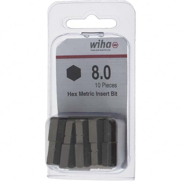 Wiha - 8mm Hex Screwdriver Bit - 1/4" Drive, 1" OAL - Caliber Tooling