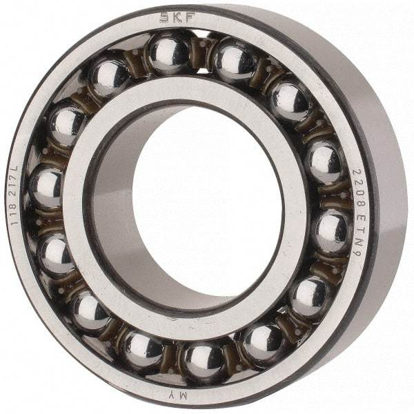 SKF - 40mm Bore Diam, 80mm OD, Open Self Aligning Radial Ball Bearing - 23mm Wide, 2 Rows, Round Bore, 2,250 Lb Static Capacity, 7,170 Lb Dynamic Capacity - Caliber Tooling