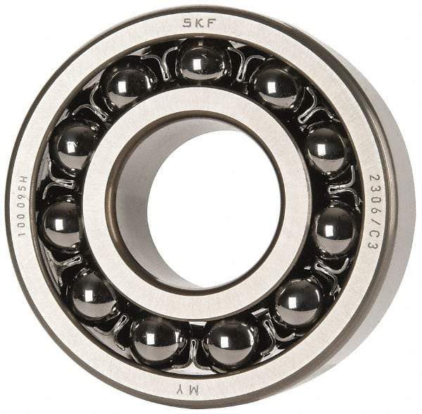 SKF - 30mm Bore Diam, 72mm OD, Open Self Aligning Radial Ball Bearing - 27mm Wide, 2 Rows, Round Bore, 1,980 Lb Static Capacity, 7,010 Lb Dynamic Capacity - Caliber Tooling