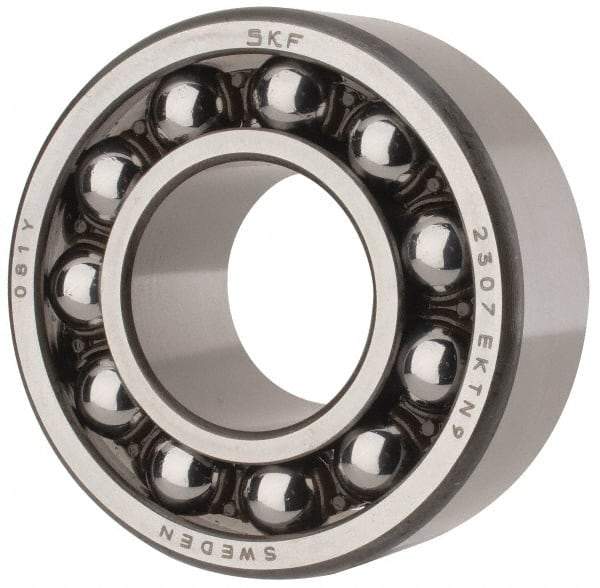 SKF - 35mm Bore Diam, 80mm OD, Open Self Aligning Radial Ball Bearing - 31mm Wide, 2 Rows, Round Bore, 2,520 Lb Static Capacity, 8,930 Lb Dynamic Capacity - Caliber Tooling