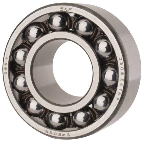 SKF - 40mm Bore Diam, 90mm OD, Open Self Aligning Radial Ball Bearing - 33mm Wide, 2 Rows, Round Bore, 3,600 Lb Static Capacity, 12,100 Lb Dynamic Capacity - Caliber Tooling