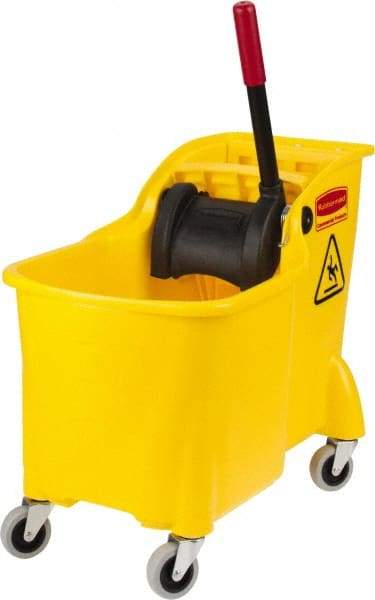 Rubbermaid - 31 Qt Plastic Bucket & Wringer - 22-5/8" Long x 32-1/4" High x 13-1/4" Wide, Yellow - Caliber Tooling