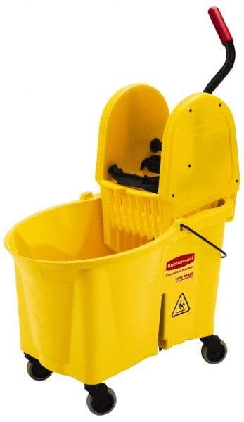 Rubbermaid - 44 Qt Plastic Bucket & Wringer - 26-3/4" Long x 38-3/4" High x 18-1/8" Wide, Yellow - Caliber Tooling