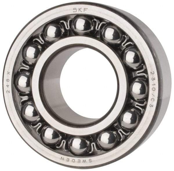 SKF - 50mm Bore Diam, 110mm OD, Open Self Aligning Radial Ball Bearing - 40mm Wide, 2 Rows, Round Bore, 4,500 Lb Static Capacity, 14,300 Lb Dynamic Capacity - Caliber Tooling