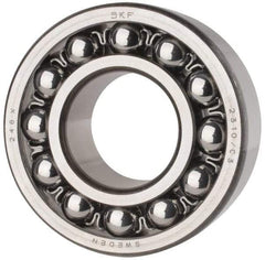 SKF - 50mm Bore Diam, 110mm OD, Open Self Aligning Radial Ball Bearing - 40mm Wide, 2 Rows, Round Bore, 4,500 Lb Static Capacity, 14,300 Lb Dynamic Capacity - Caliber Tooling