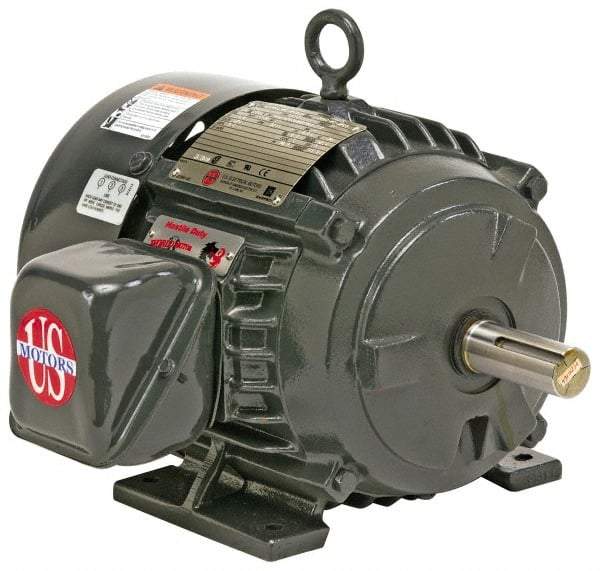 US Motors - 15 hp, TEFC Enclosure, No Thermal Protection, 3,545 RPM, 230/460 Volt, 60 Hz, Three Phase Premium Efficient Motor - Size 254 Frame, Rigid Mount, 1 Speed, Ball Bearings, 35/17.7 Full Load Amps, F Class Insulation, Reversible - Caliber Tooling