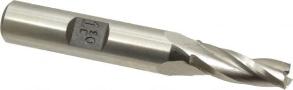 Made in USA - 1.5° Taper Angle per Side, 1/4" Small End Diam, 3/4" LOC, High Speed Steel 3 Flute Tapered Square End Mill - 2-7/8" OAL, 3/8" Shank Diam, Spiral Flute - Caliber Tooling