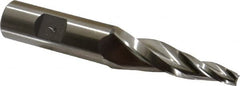 Made in USA - 7° Taper Angle per Side, 1/4" Small End Diam, 2-1/4" LOC, High Speed Steel 3 Flute Tapered Square End Mill - 4-1/2" OAL, 3/4" Shank Diam, Spiral Flute - Caliber Tooling