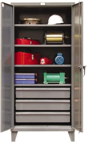 Strong Hold - 4 Shelf 3 Bin Locking Storage Cabinet - Steel, 36" Wide x 24" Deep x 78" High, Dark Gray - Caliber Tooling