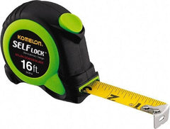 Komelon - 16' x 3/4" Yellow Steel Blade Tape Measure - 1/16" Graduation, Inch Graduation Style, High-Visibility Green/Black ABS Plastic Case - Caliber Tooling