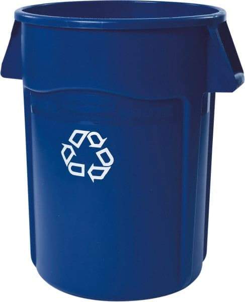 Rubbermaid - 44 Gal Blue Round Recycling Container - Polyethylene, Recycle Symbol Graphic - Caliber Tooling