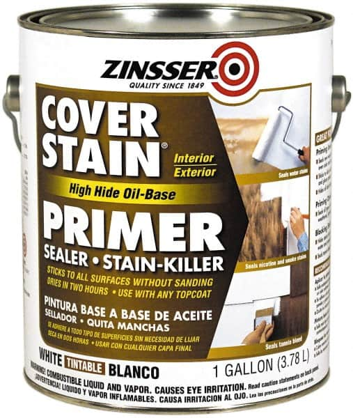 Zinsser - 1 Gal Flat White Primer - 300 to 400 Sq Ft Coverage, 347 gL Content, Quick Drying - Caliber Tooling