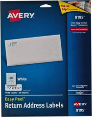 AVERY - 0.6" Wide x 1-3/4" Long, White Paper Return Address Label - For Inkjet Printers - Caliber Tooling