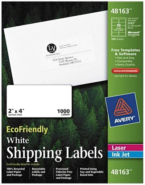 AVERY - 2" Wide x 4" Long, White Paper Shipping Label - For Laser/Inkjet Printers - Caliber Tooling