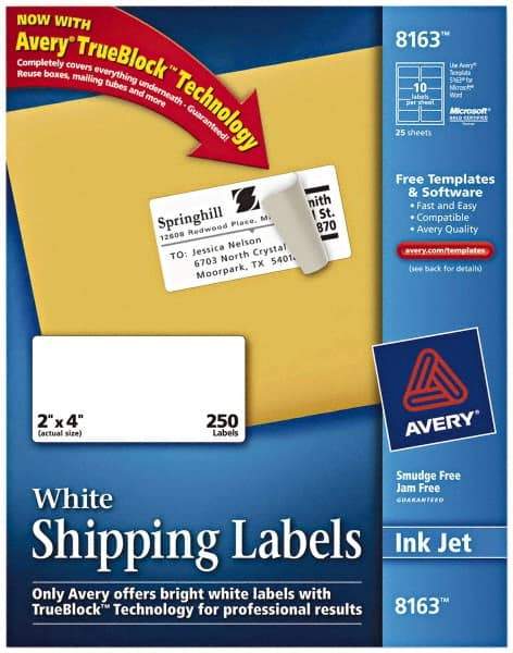 AVERY - 2" Wide x 4" Long, White Paper Shipping Label - For Inkjet Printers - Caliber Tooling