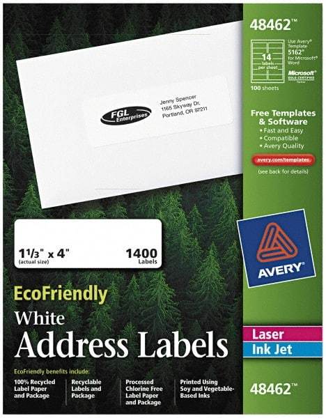 AVERY - 4" Long, White Paper Return Address Label - For Laser/Inkjet Printers - Caliber Tooling